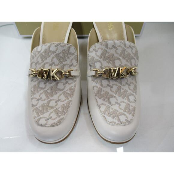 MICHAEL Michael Kors Tiffanie Heeled Mule Slip On MK Logo Leather Vanilla Size 7 - Picture 5 of 7